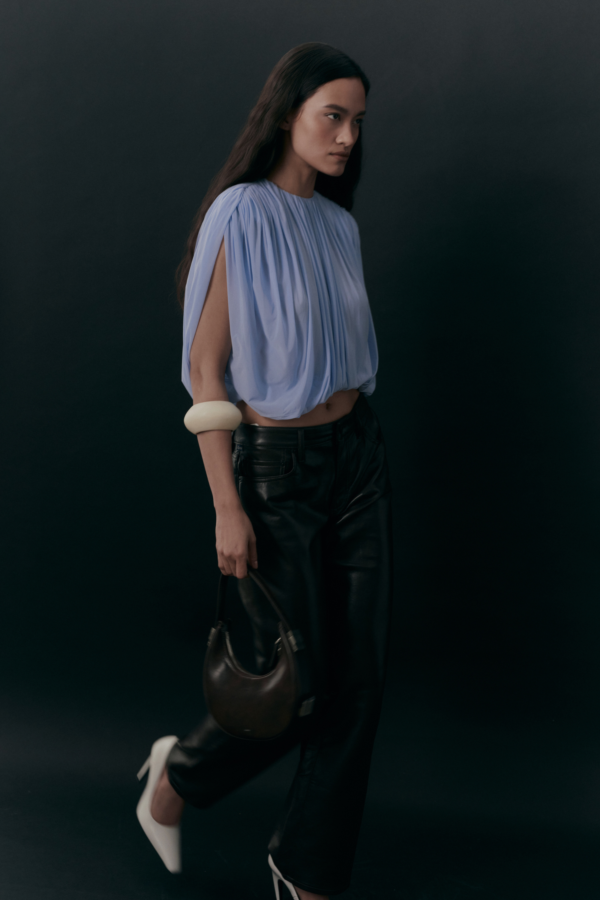 Magda Butrym Light Blue Asymmetric Draped Top