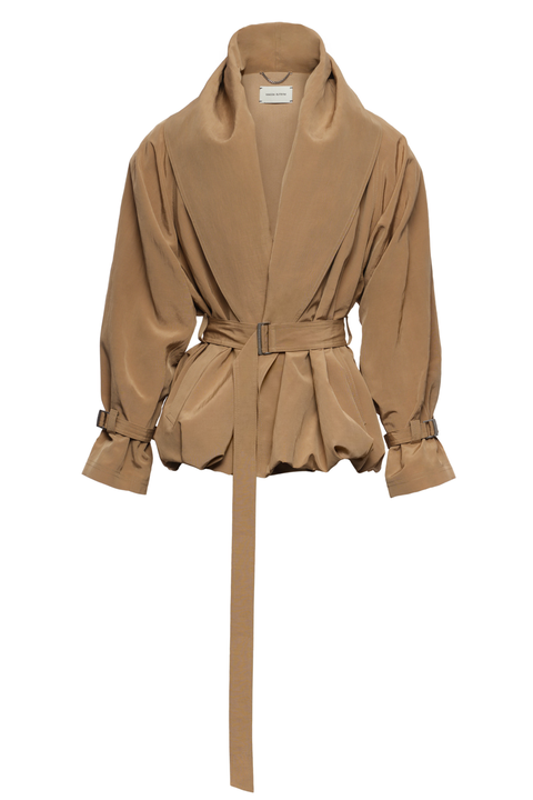 Beige Draped Collar Jacket