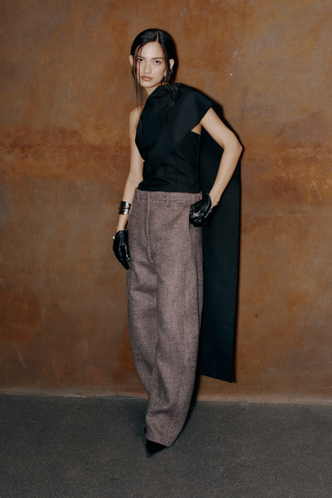 Black One-Shoulder Cape Top