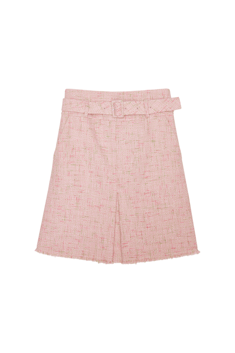 Pink Belted Pleated Straight Skirt