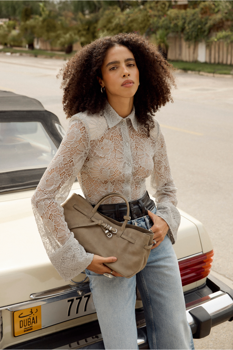 Grey Flower Mesh Shirt