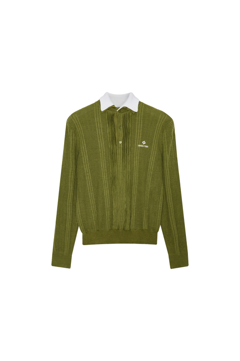 Green Contrast Collar Knit Top