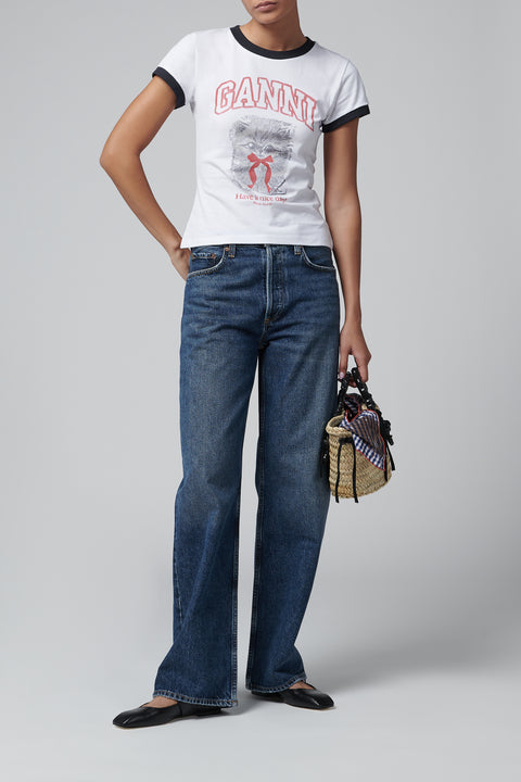 White Kitty Print Cotton T-Shirt