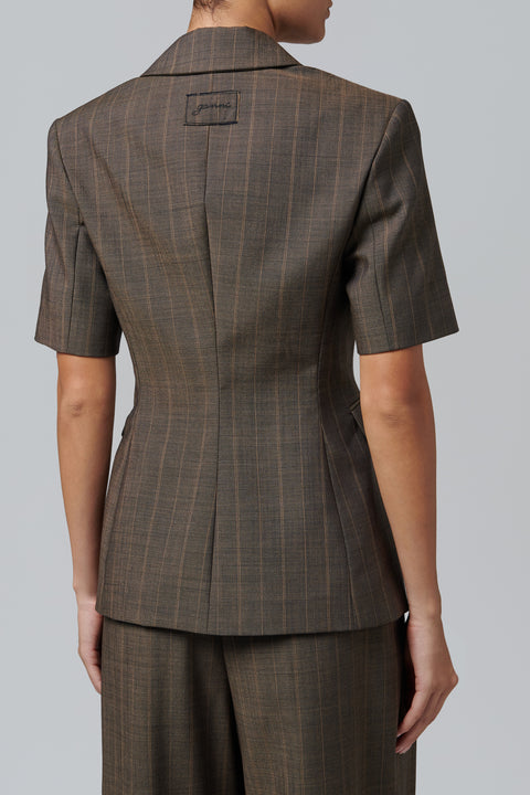 Brown Light Wool Short Sleeve Blazer