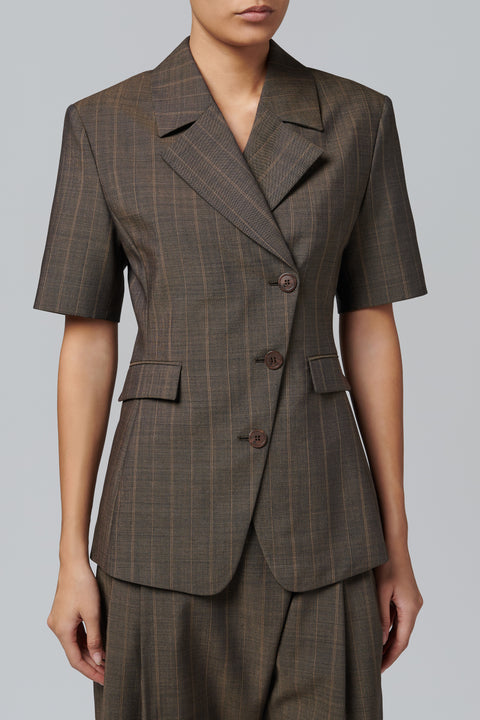 Brown Light Wool Short Sleeve Blazer
