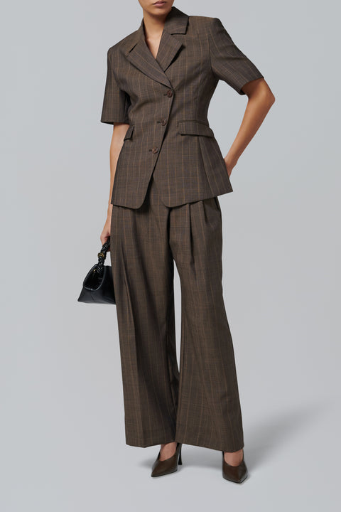 Brown Light Wool Short Sleeve Blazer