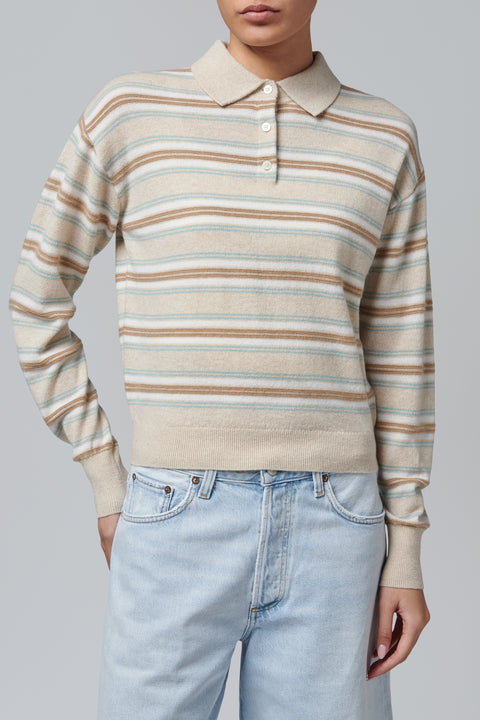 Beige Collegiate Stripe Polo