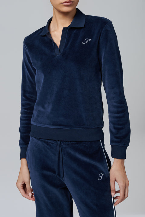 Navy S Logo Longsleeve Velour Polo