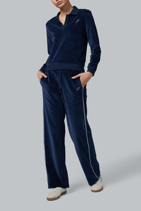 Navy S Logo Longsleeve Velour Polo