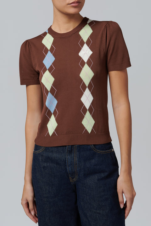 Brown Light Cotton Argyle Top