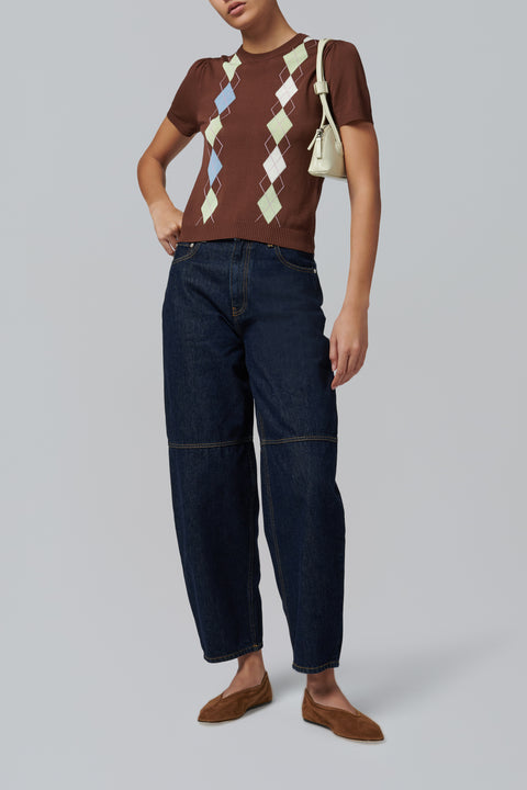 Brown Light Cotton Argyle Top