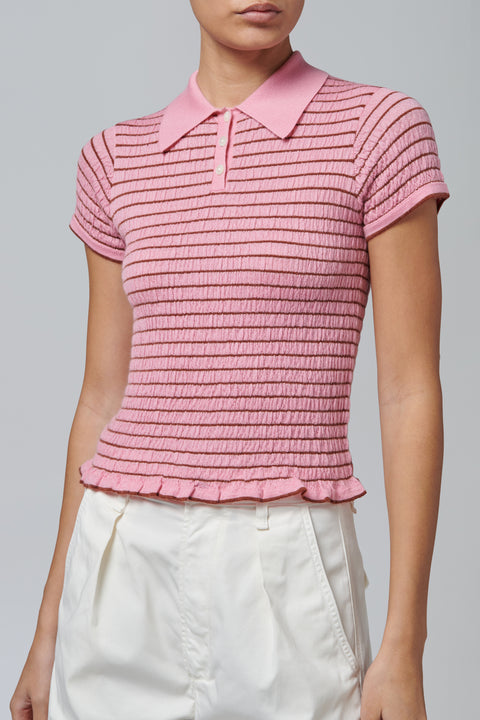 Pink Smocked Shrunken Polo