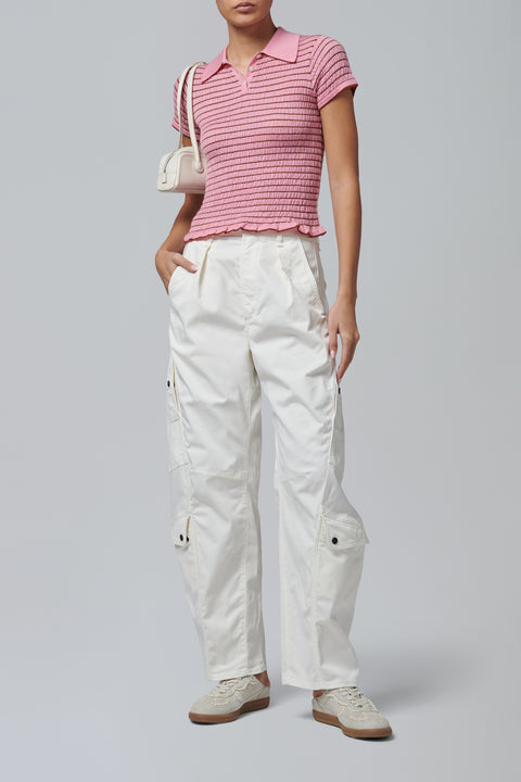 Pink Smocked Shrunken Polo