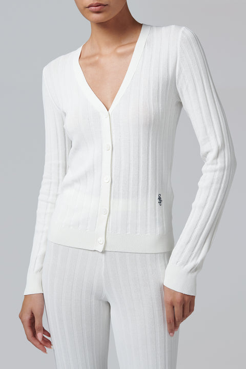 White Src Ribbed Cardigan