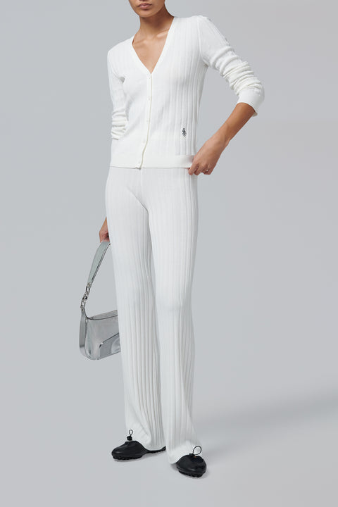 White Src Ribbed Cardigan