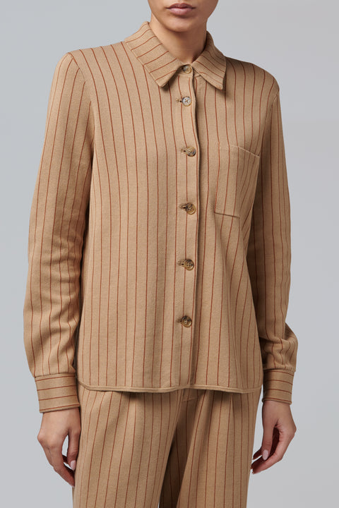 Beige Pinstripe Work Shirt