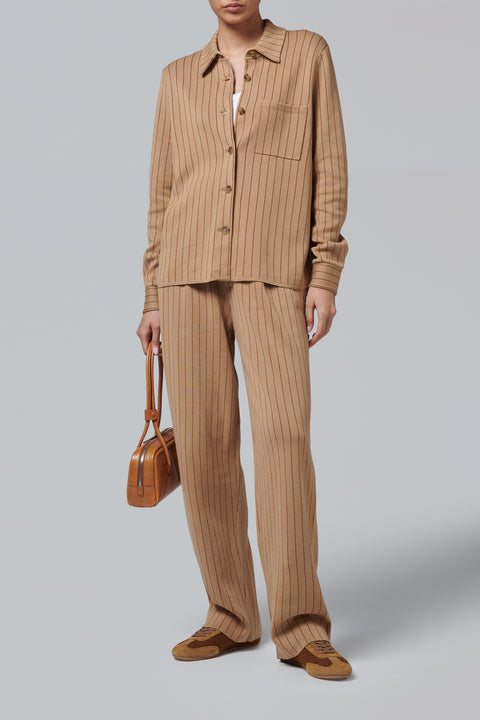 Beige Pinstripe Work Shirt