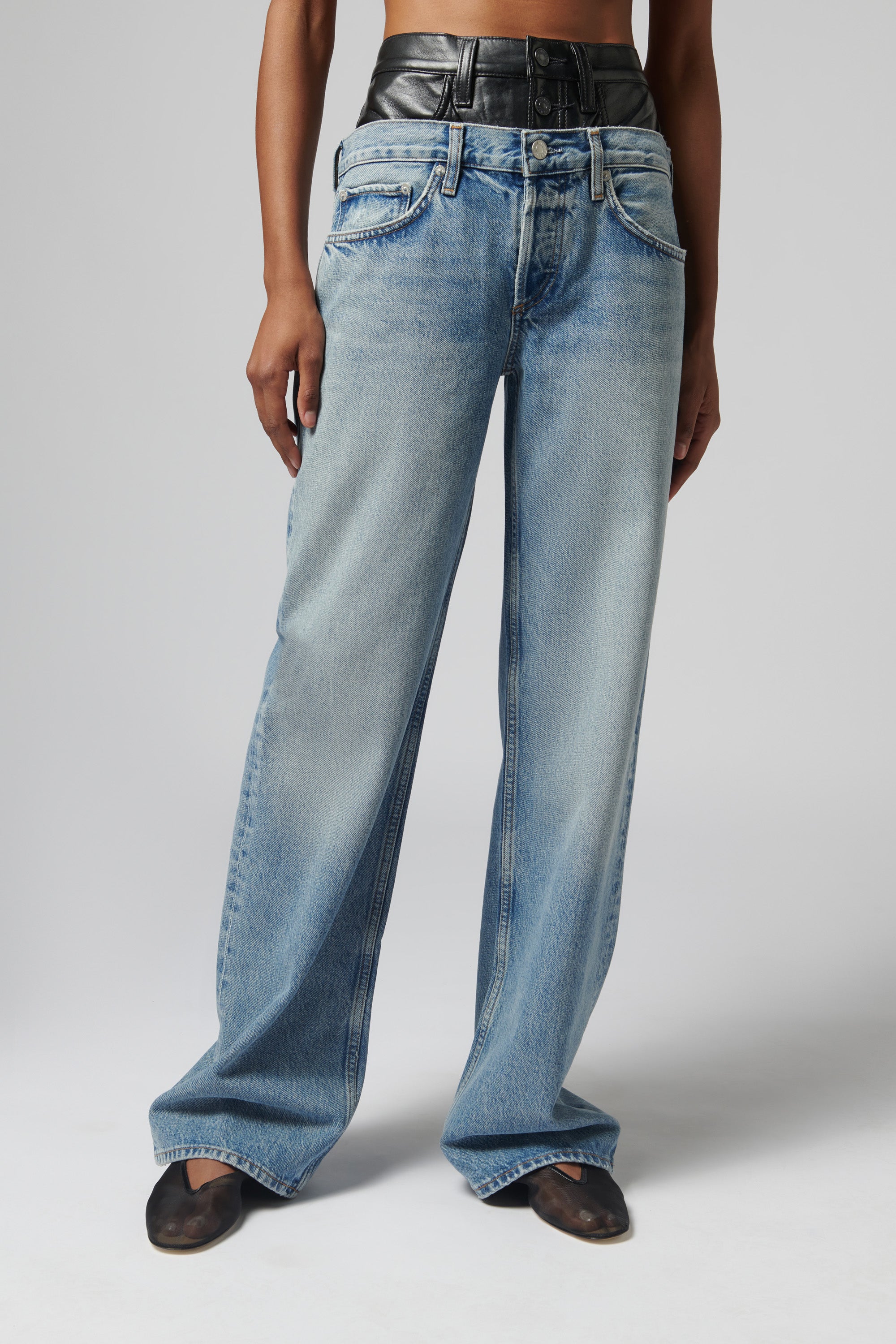 AGOLDE Blue Elson Leather Waisband Jean