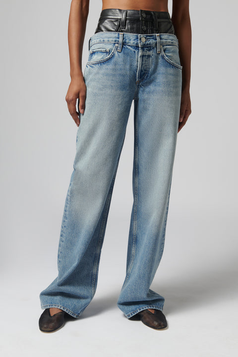 Blue Elson Leather Waisband Jean