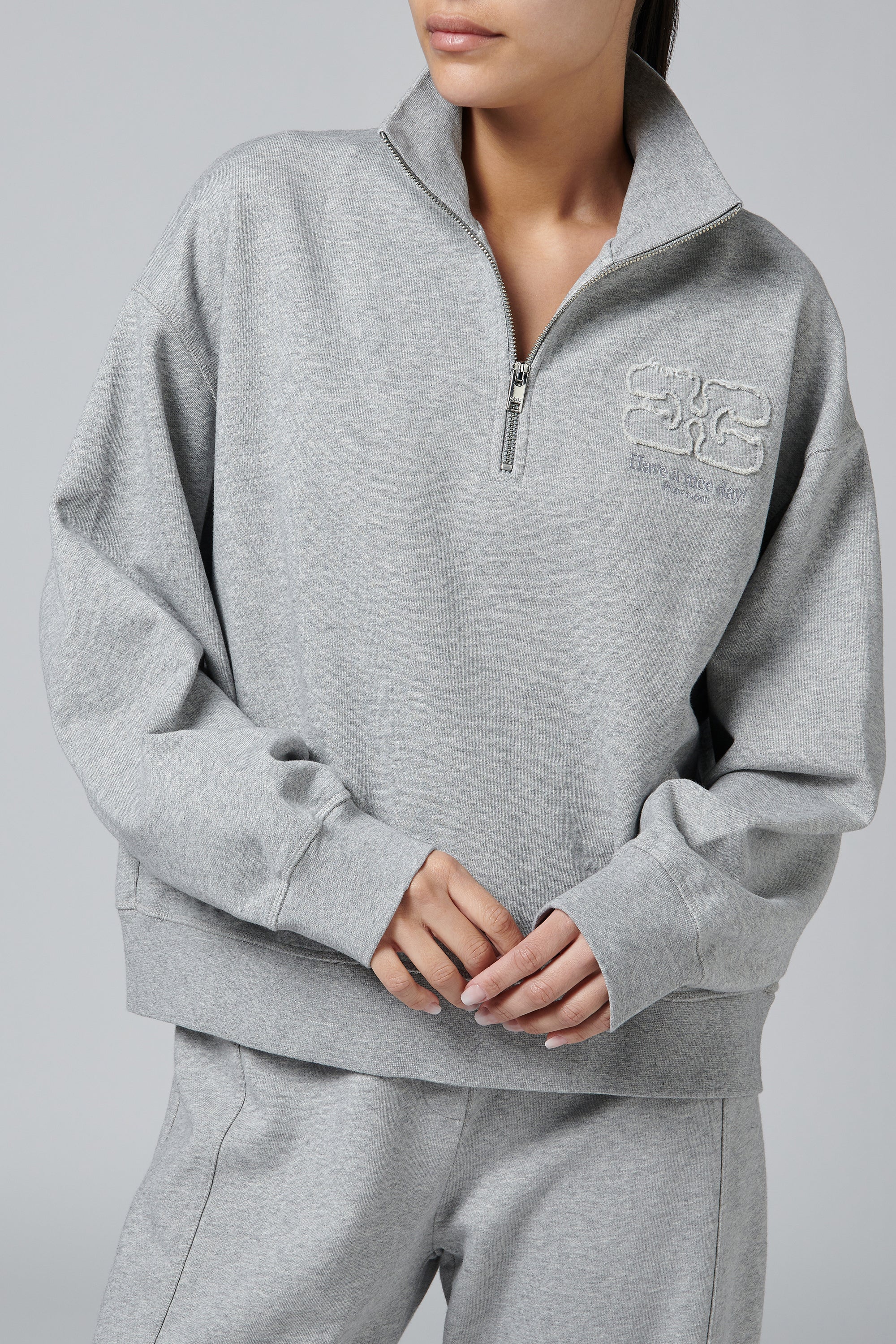 GANNI メタリック ロゴ 長袖 018/Silver Ganni Grey Isoli Half Zip Jumper