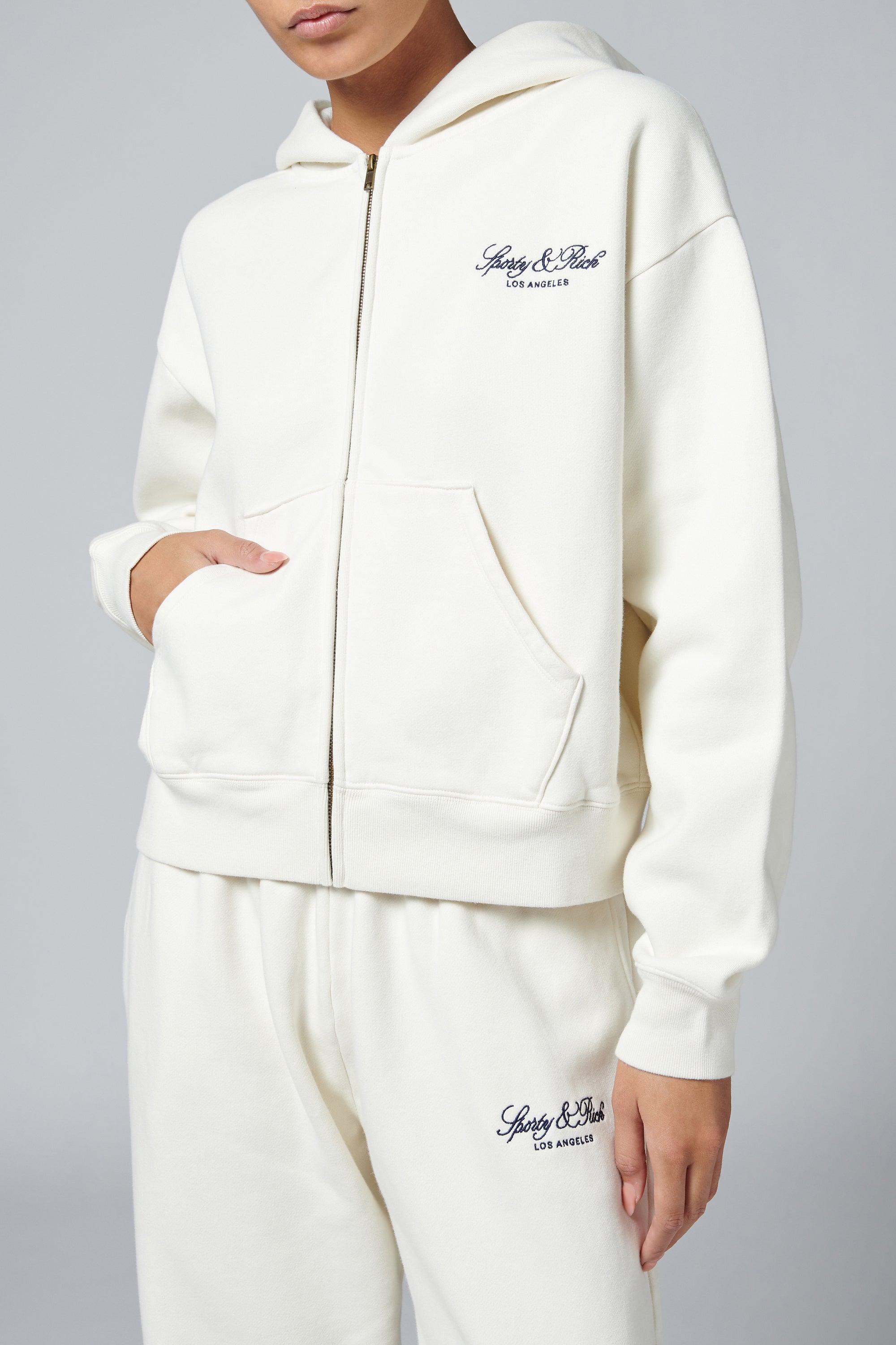 Sporty & Rich White Vendome La Embroidered Zip Hoodie