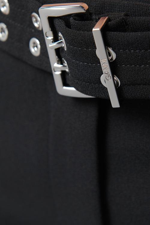 Ganni Black Bonded Crepe Belted Pants