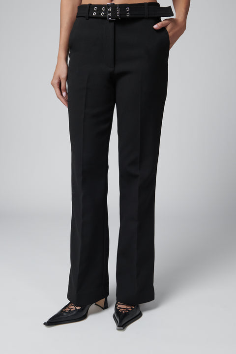 Black Bonded Crepe Belted Pants