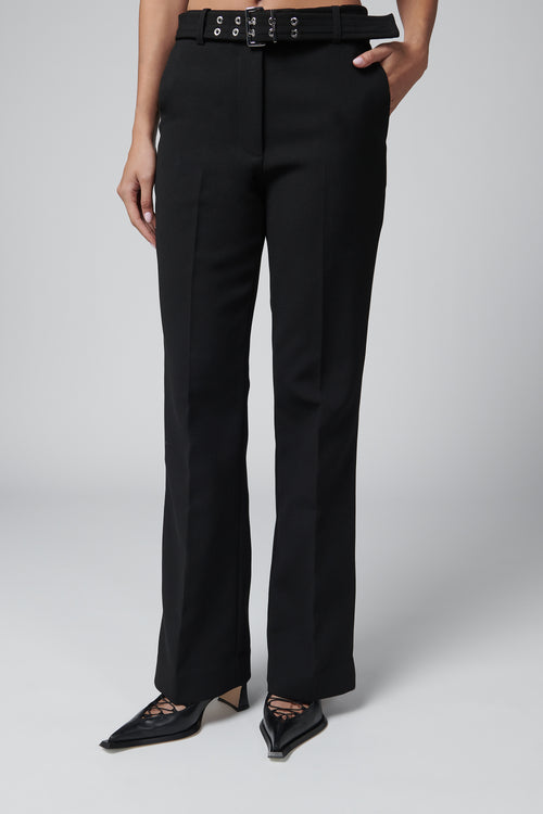 Ganni Black Bonded Crepe Belted Pants