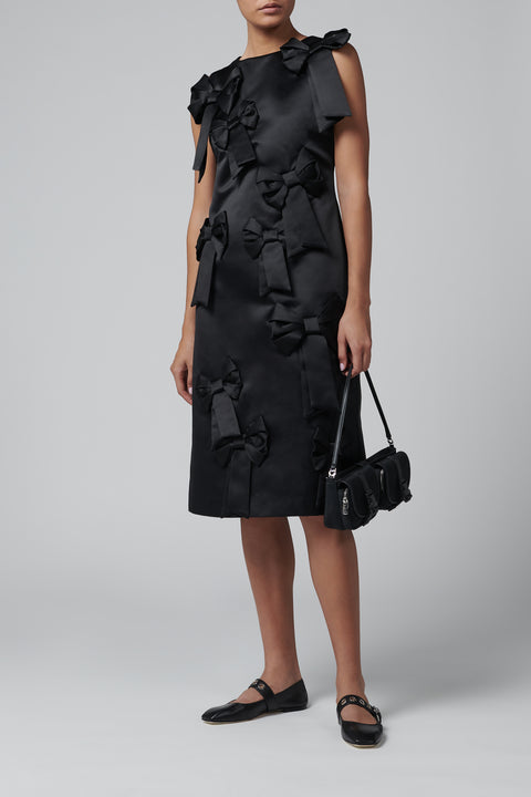 Black Duchesse Satin Straight Midi Dress