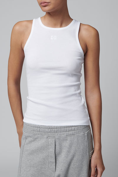 Ganni White Soft Cotton Rib Tank Top