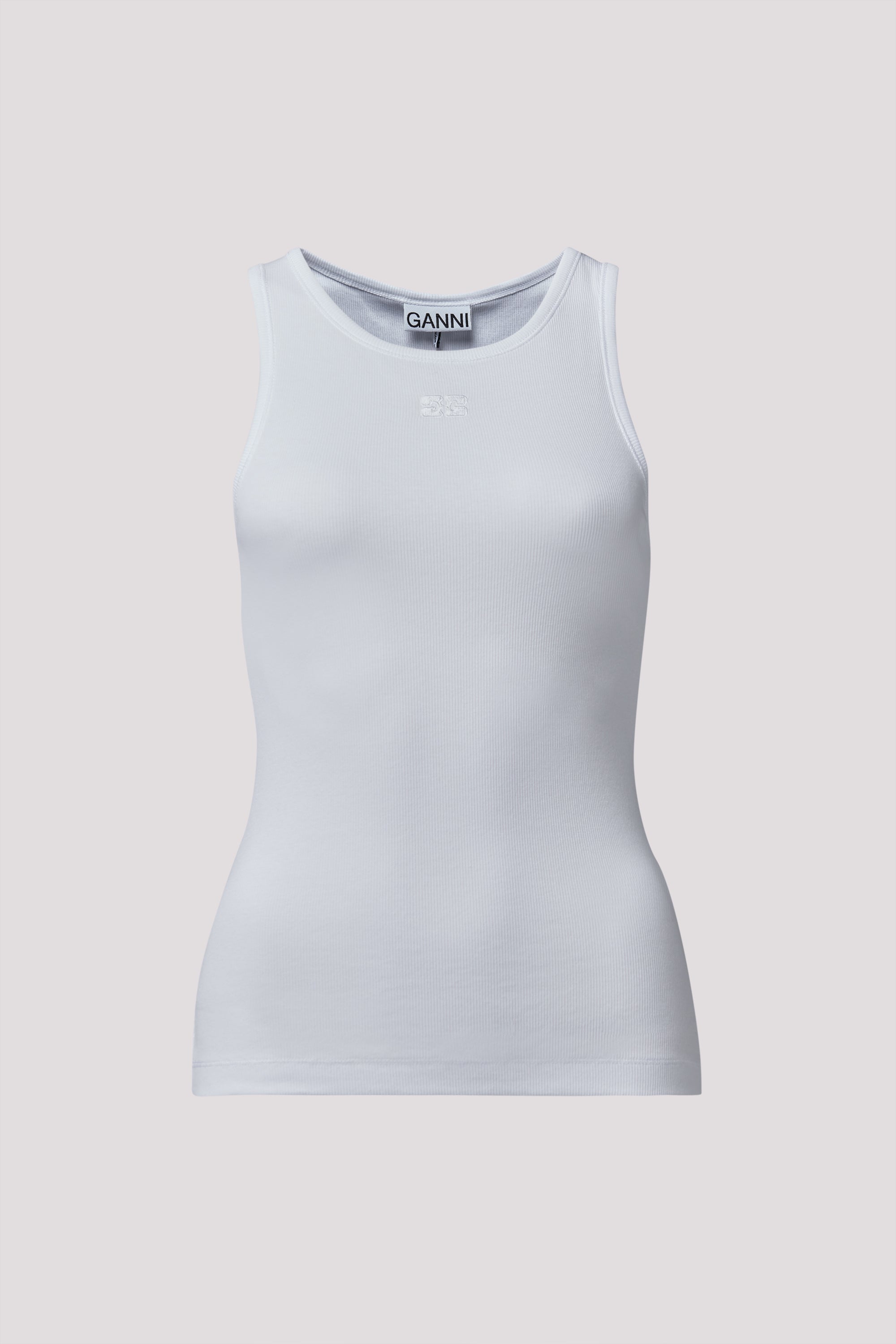 トップス GANNI Soft Cotton Rib Rhinestone TankTop Ganni White Soft Cotton Rib Tank Top