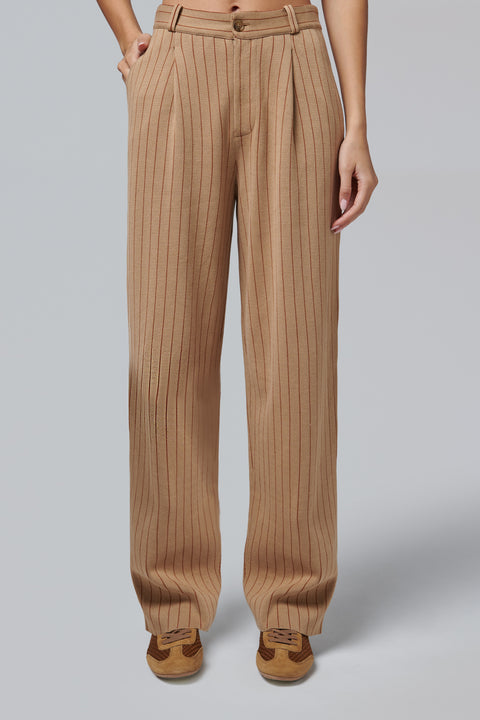 Beige Pinstripe Carpenter Pant