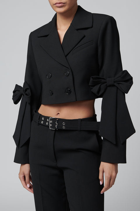 Black Bonded Crepe Cropped Blazer