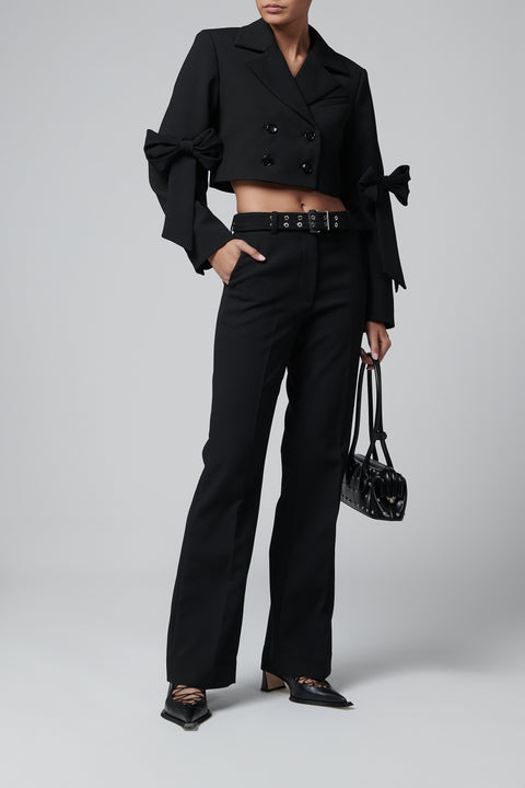 Black Bonded Crepe Cropped Blazer