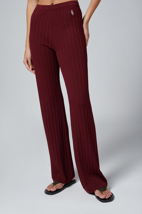 Burgundy Src Ribbed Pant