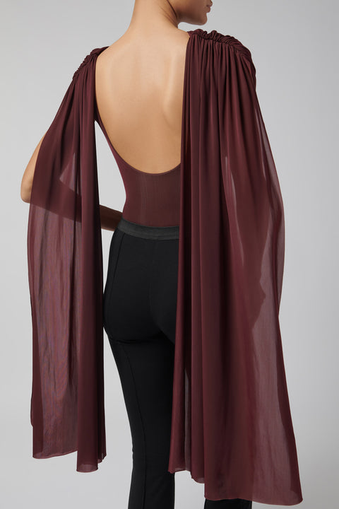 Burgundy Burano Draped Stretch-Jersey Bodysuit