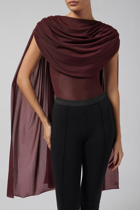 Burgundy Burano Draped Stretch-Jersey Bodysuit