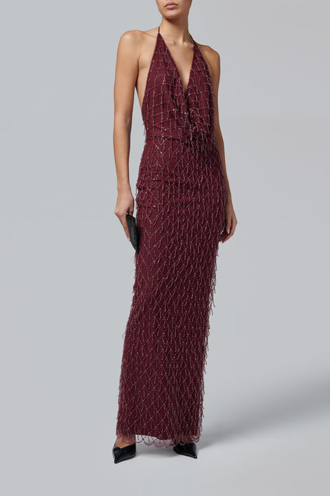 Red Sequins Halterneck Dress