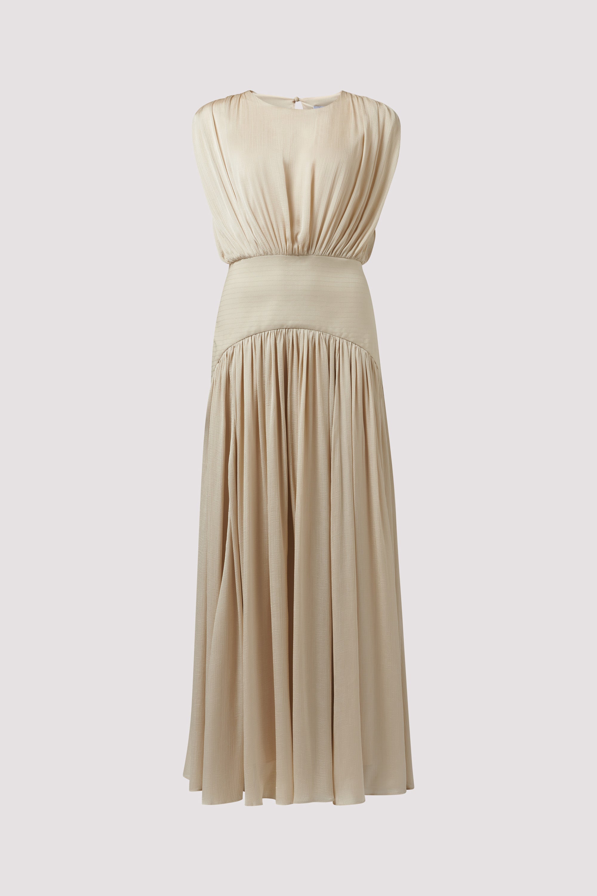 abadia suri paneled twill and crinkled voile maxi dress Abadia Beige Suri Maxi Dress