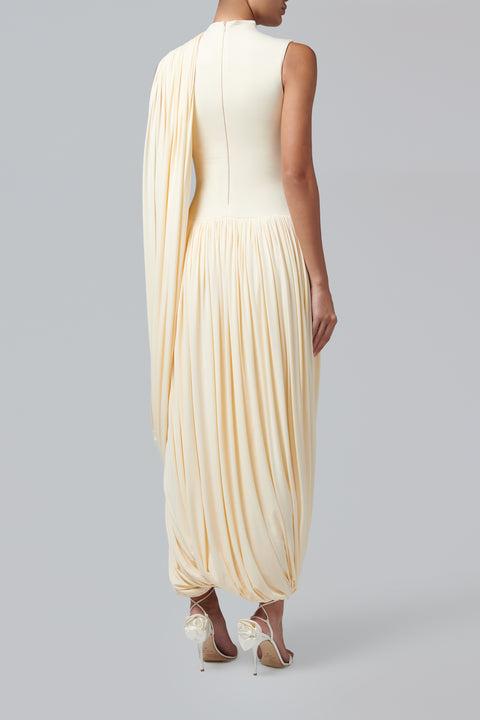 Beige Mock Neck Drape Dress