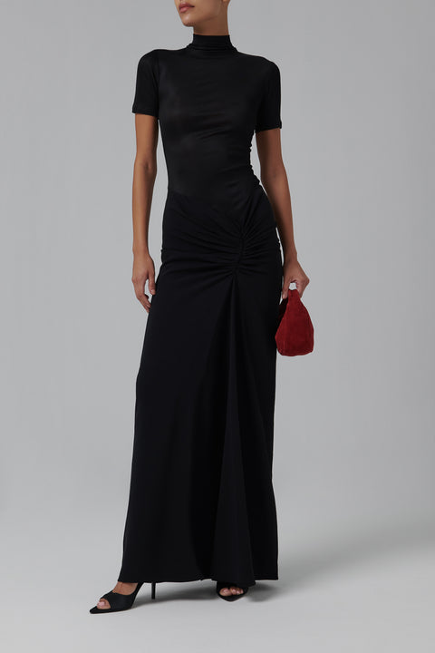 Black Fusion Runched Tee Gown