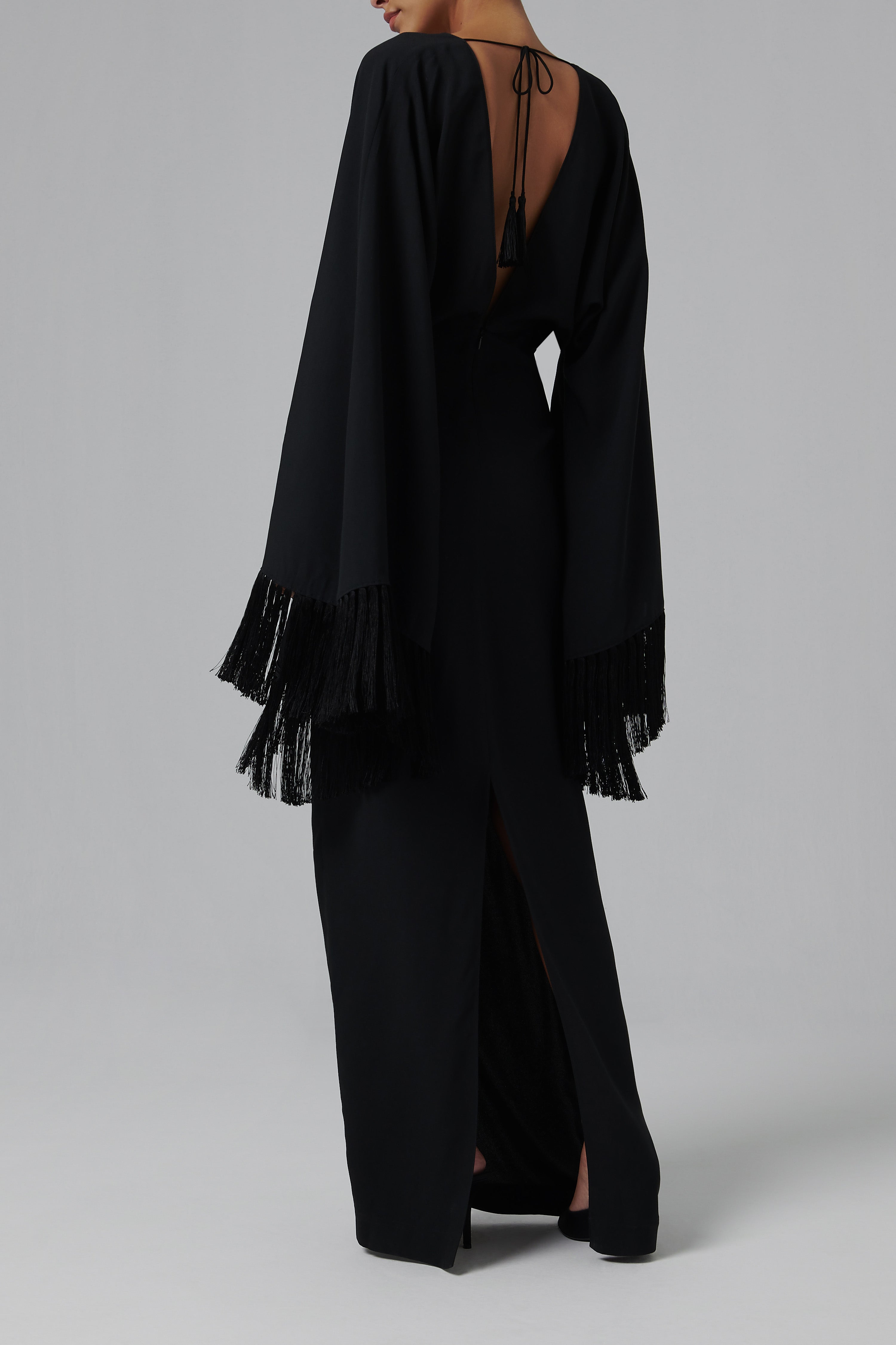 strapless open back dress Taller Marmo Black Fringed Magnifique Dress