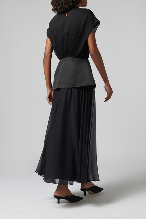 Black Peplum Midi Dress