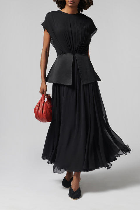 Black Peplum Midi Dress