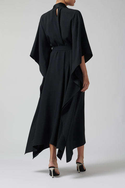 Black High-Neck Crystal Buckle Kaftan