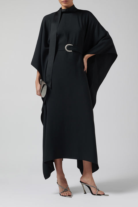 Black High-Neck Crystal Buckle Kaftan