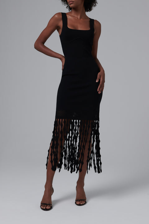 Black Signa Lattice Fringe Dress
