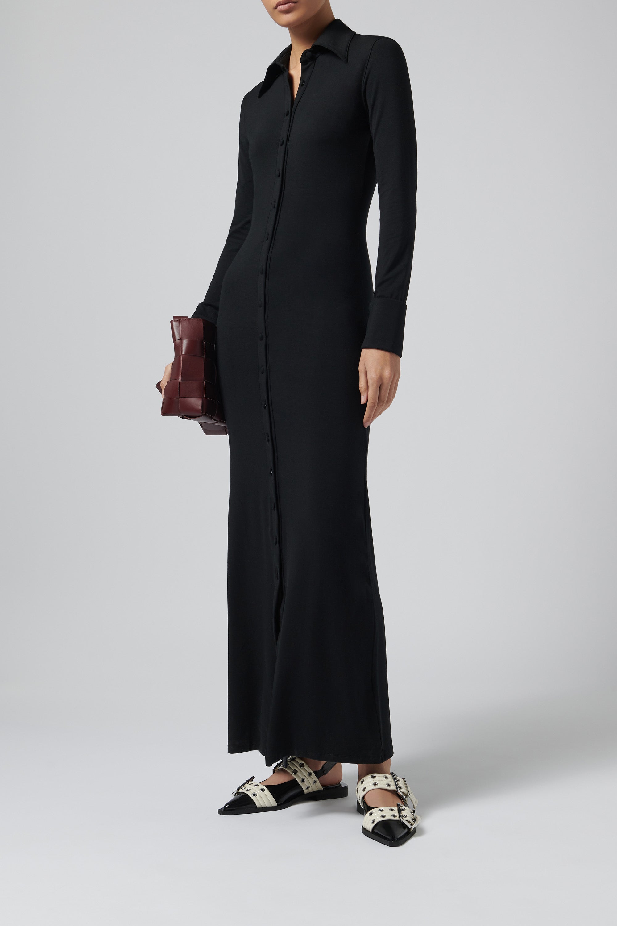 navy blue dress for baby girl Callista Crepe A-Line Midi Dress - Black