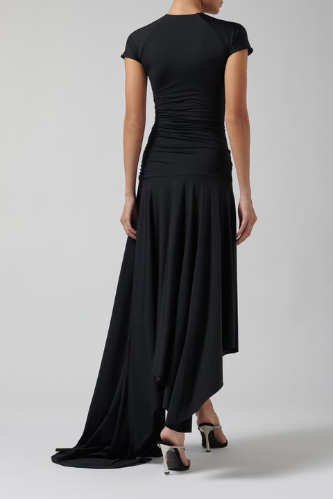 Black Cardozo Asymmetric Midi Dress