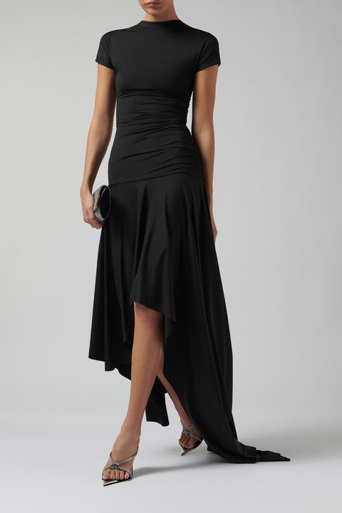 Black Cardozo Asymmetric Midi Dress